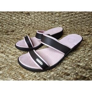 Crocs Patra Women’s 8 Pink & Brown 2-Strap Sandals Wedge Slides Comfort Shoes